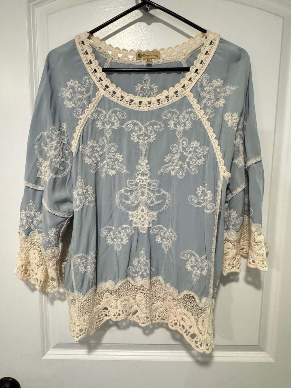 Boho Embroidered Lace Blouse Cottagecore Romantic Western Tunic XL